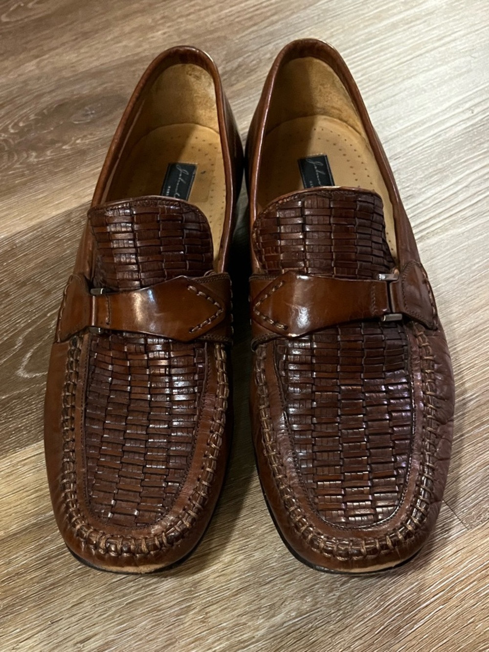 Johnston Murphy Woven Leather Loafers Italy 9.5 Penny Moc Toe Basketweave